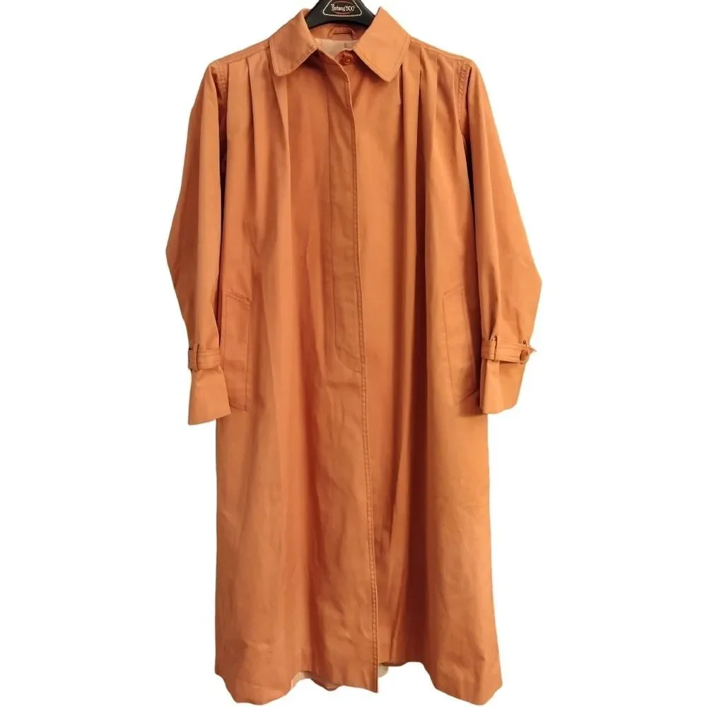 Vintage Foxland by Lanson Trench Raincoat with Waist Belt, Size 8, Light Orange